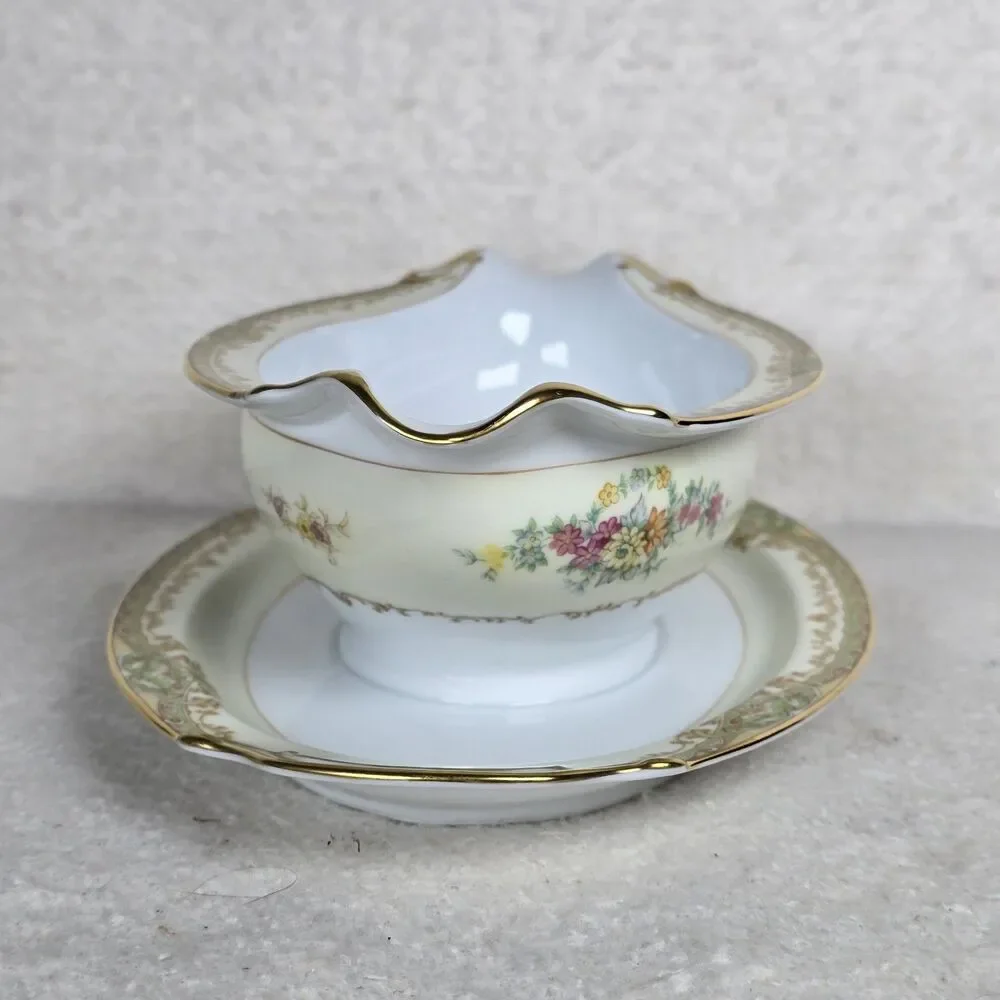 Vintage Noritake Leona Gravy Boat With Attached Underplate